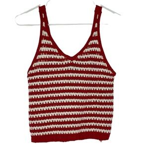 Freshman crochet red & white striped tank top, M